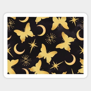 Gold Stamped Butterflies and Sunbursts on Black Sticker